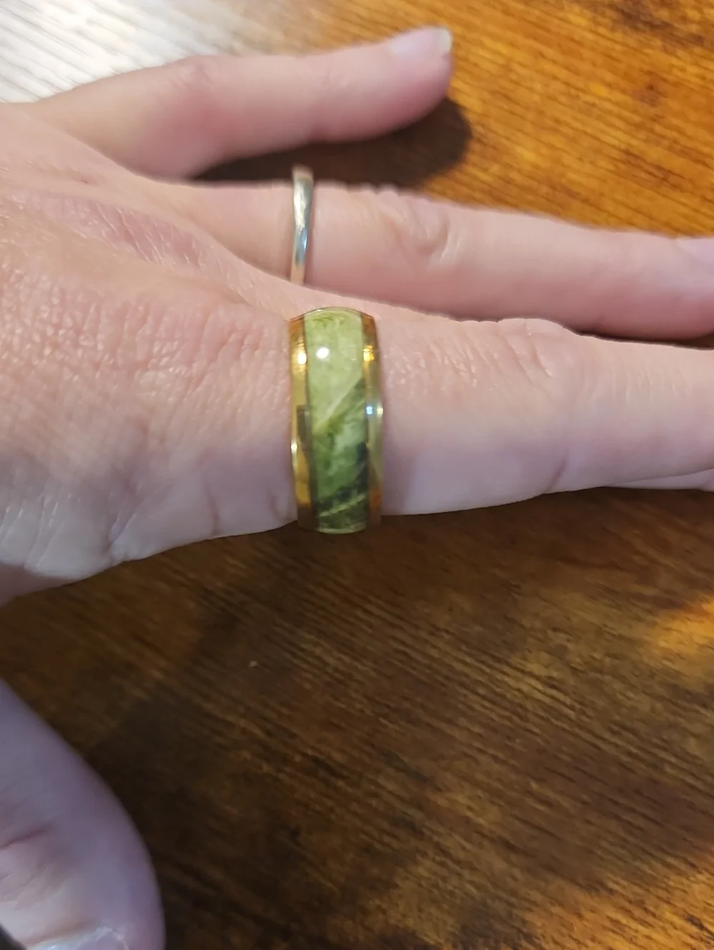 8mm Parrot Green Stainless Steel Dome Ring, Elegant And Versatile For Everyday